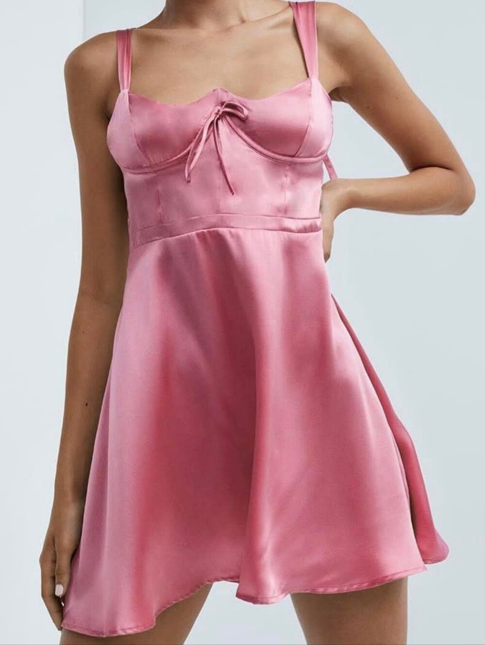 For Love & Lemons Satin Halter Mini Dress in Pink
